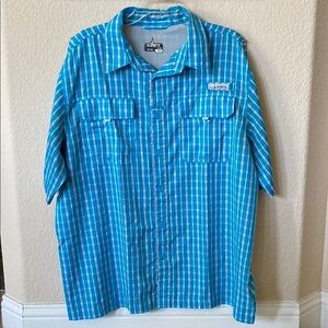Habit  Blue Casual Button Down Shirt with Gingham Pattern Size XL